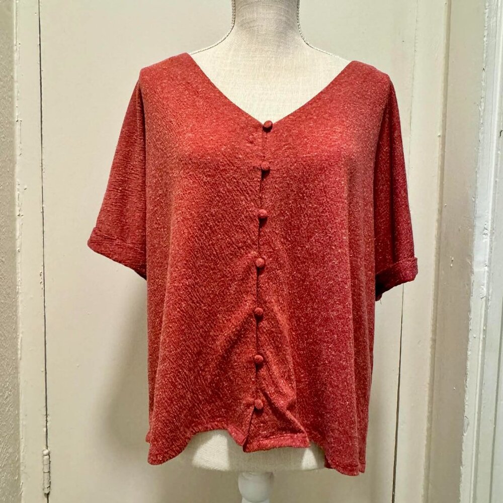 Belle by Belldini Short Sleeve Button Down Casual Top/M